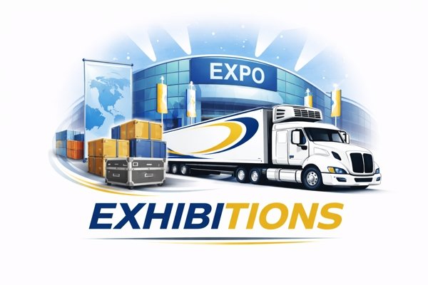 Trade show exhibition freight truck and crates representing GCG expo and event logistics services